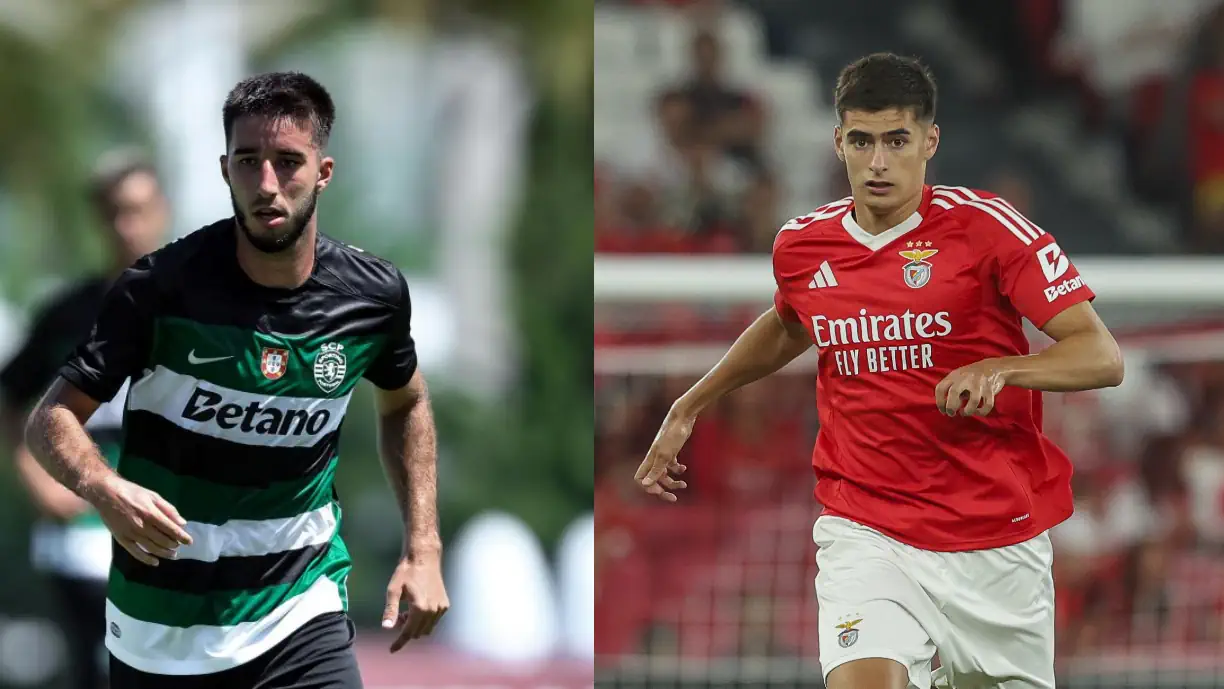 Gonçalo Inácio (Sporting) e António Silva (Benfica) em disputa