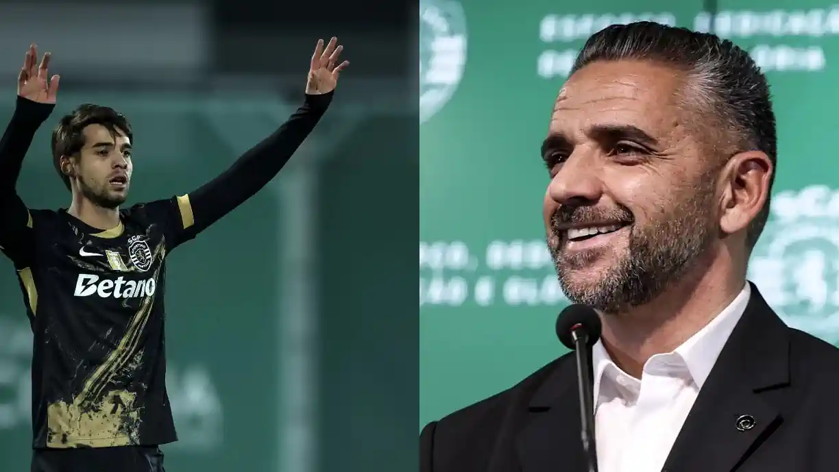 Daniel Bragança e Rui Borges em conferência do Sporting