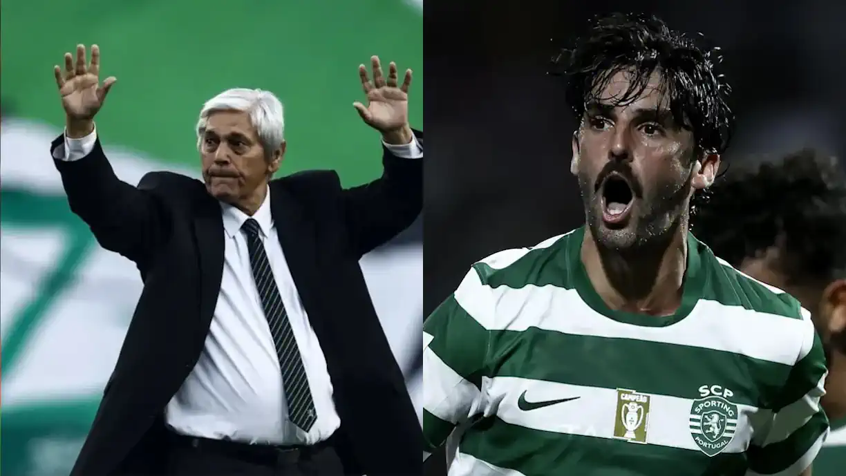 Filha de Manuel Fernandes recordou o seu pai, em foto que junta a lenda do Sporting com Francisco Trincão