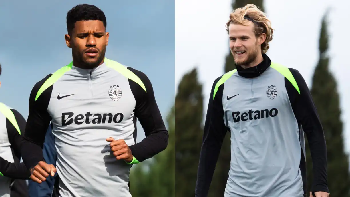 Matheus Reis e Morten Hjulmand integraram os trabalhos às ordens de Rui Borges com normalidade nesta segunda-feira, 2 de fevereiro. Fotografias de Sporting